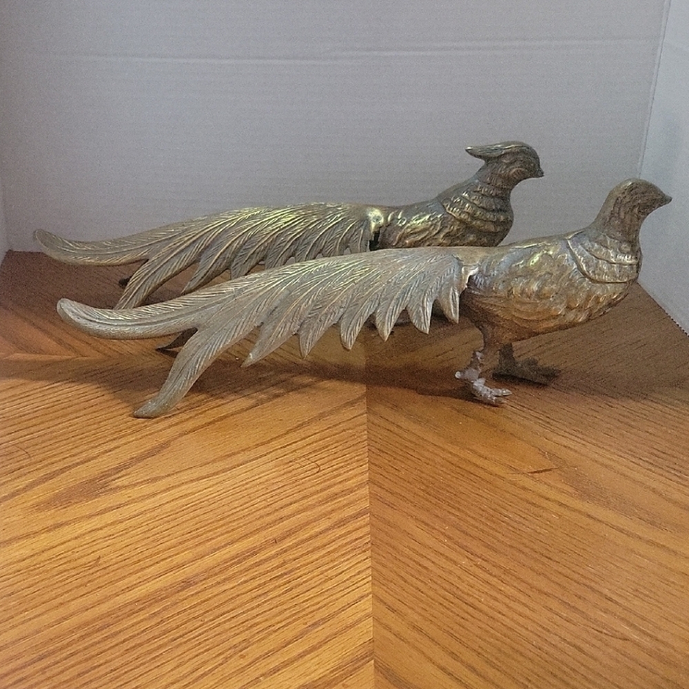 MCM Vintage Pair Of Brass 14" Pheasants Stamped Japan